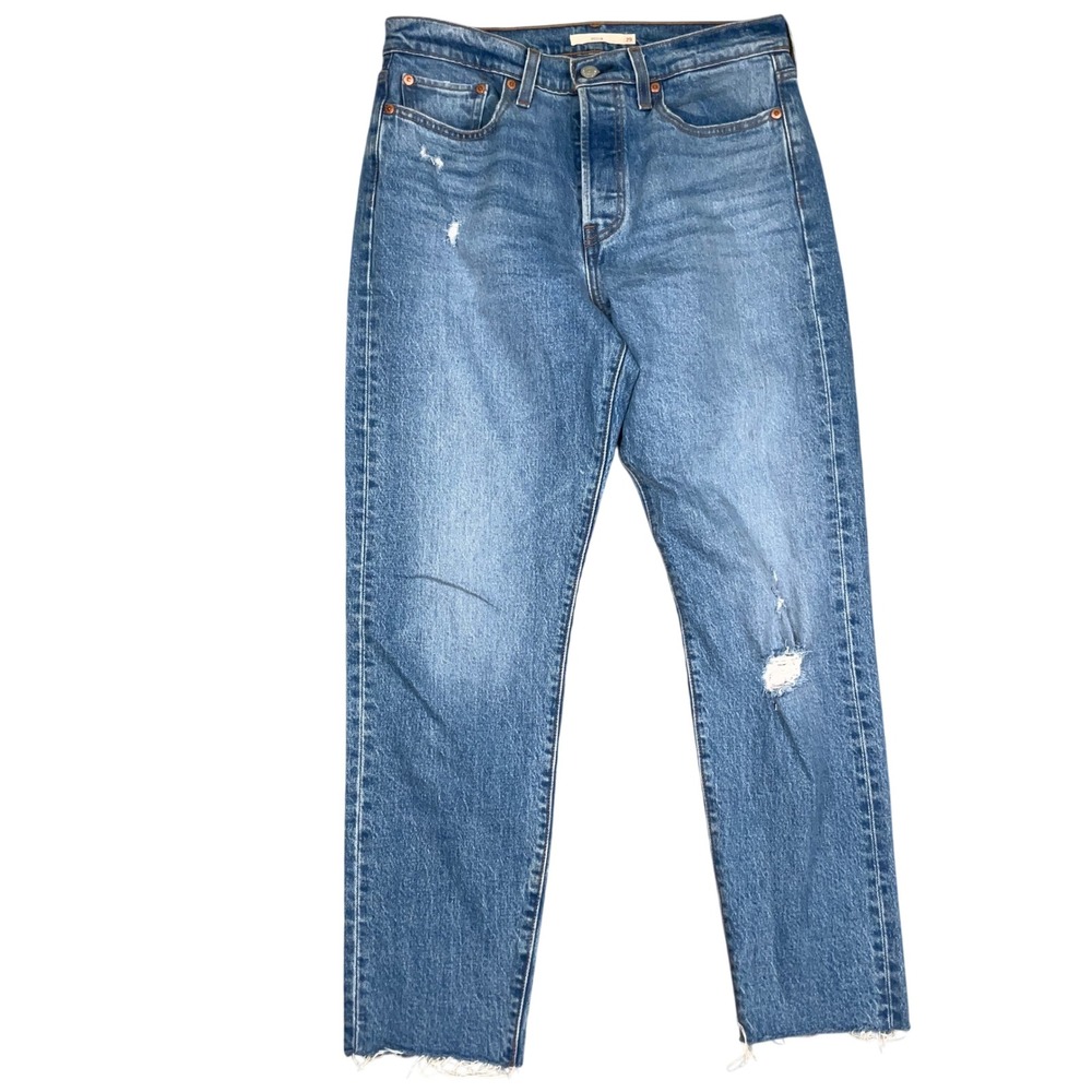 Levi's Wedgie Jeans Womens 29 Blue Big E Distressed Raw Hem Streetwear Grunge